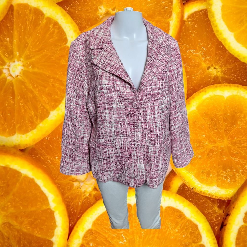 Pendleton Petite Blazer Tweed Career Jacket Pink‎ White Button Front 16